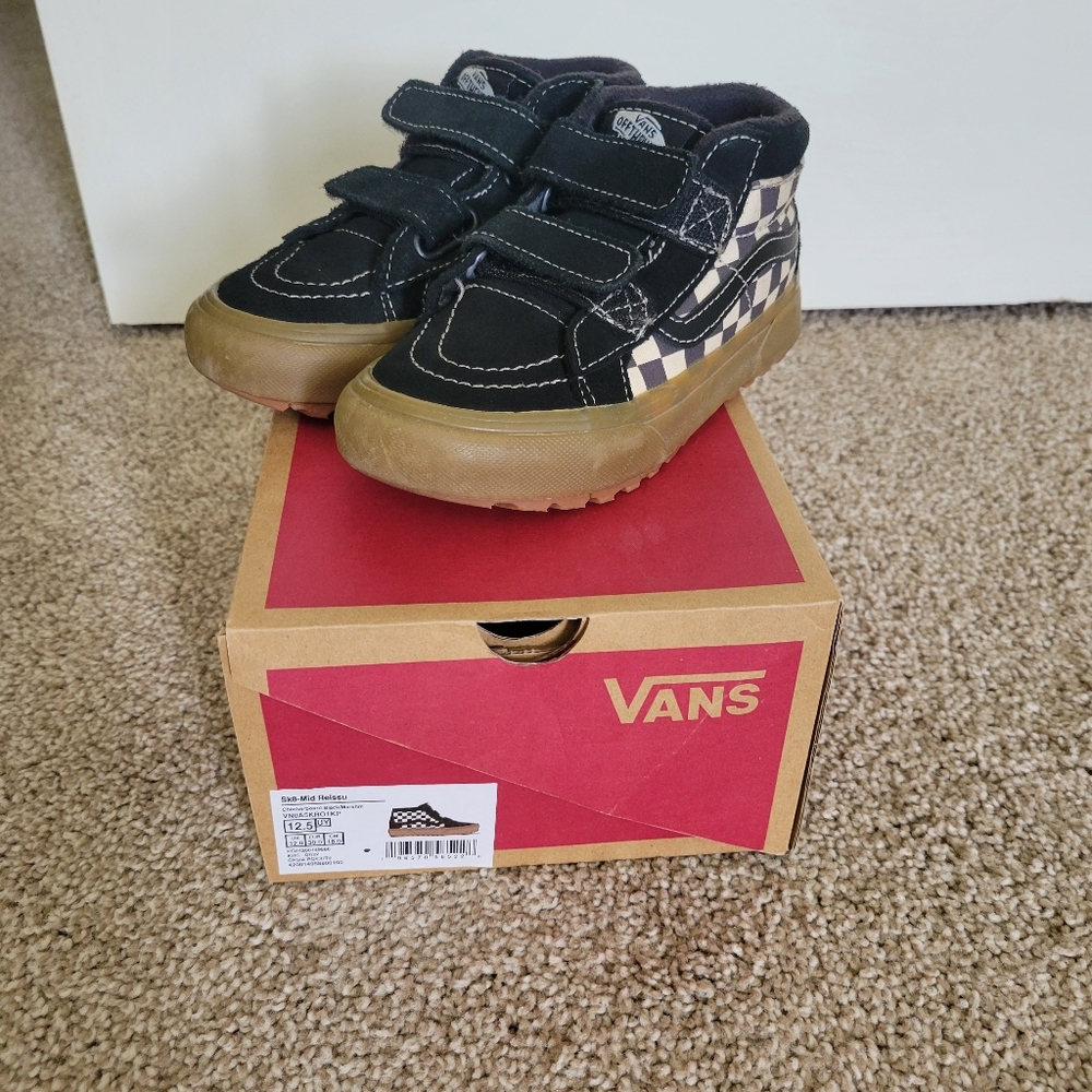 Vans Kids Black and Tan Checkered Sneakers